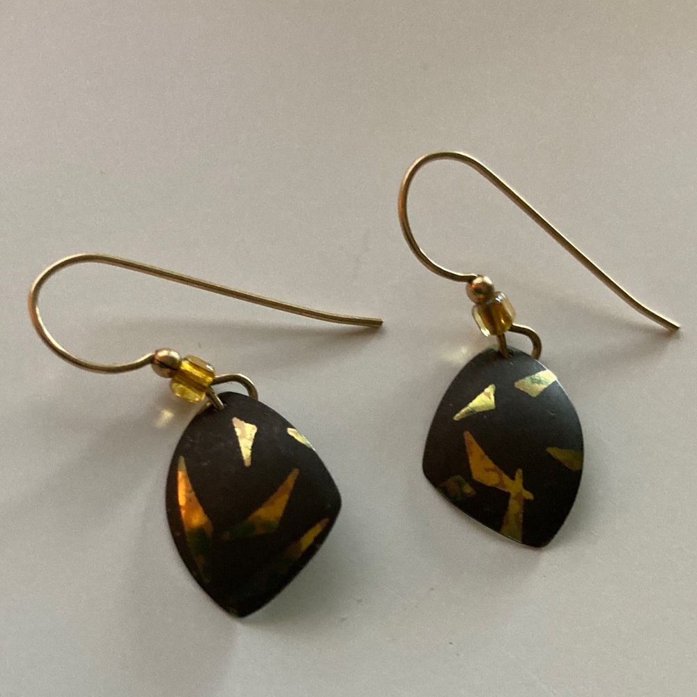 Holly Yashi Nobium Elegant Black and Gold Fishhook Earrings